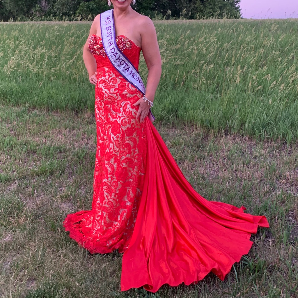 Mac Duggal Red Strapless Lace Dress
